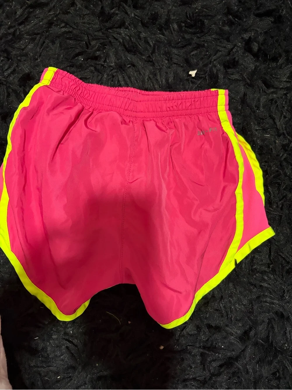 Nike Women's Hot Pink Running Shorts with Neon Yellow Trim
